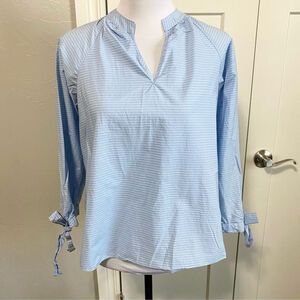 Madewell striped tie sleeve popover top blue white size small